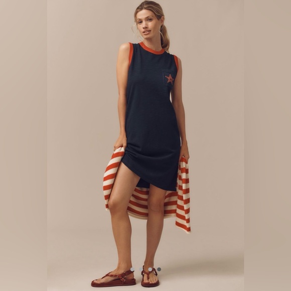 NWT Anthropologie X SUNDRY Jersey Graphic MIDI Tank Dress In Deep Navy Size  M - mordernwear.com